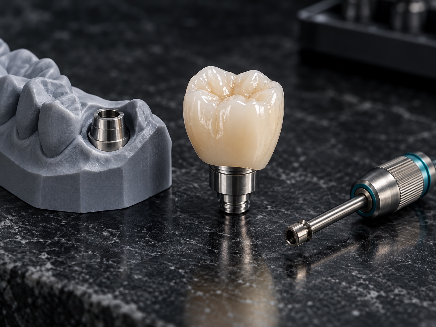 Illustrative custom zirconia implant crown and titanium base